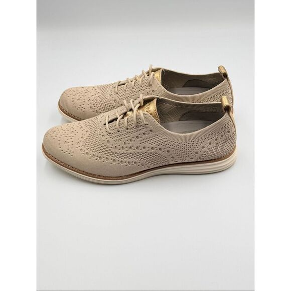 Women Cole Haan OriginalGrand Stitchlite Wingtip Oxford Gold Knit Shoes Women Size 8